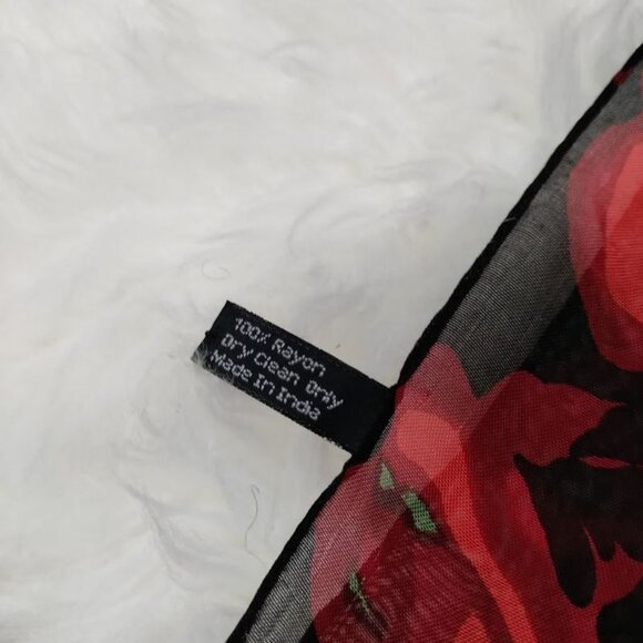 Zazou Floral Rose Lightweight Sheer Scarf Neckwear Red Black Women's Length 30" - Picture 5 of 7
